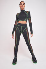 Load image into Gallery viewer, Green & Black High Neck Mesh Top