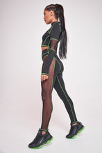 Load image into Gallery viewer, Green & Black High Waist Sheer Panelled Leggings