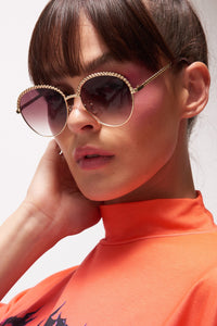 Gold Circle Sunglasses With Chain Detail