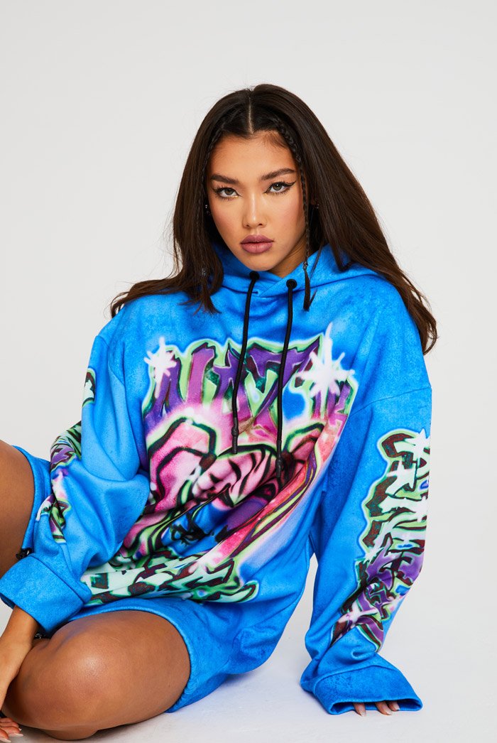 Not Your Angel Graffiti Print Hoodie Dress heysilkyskinwd