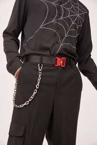 Black Industrial Belt With Red Buckle