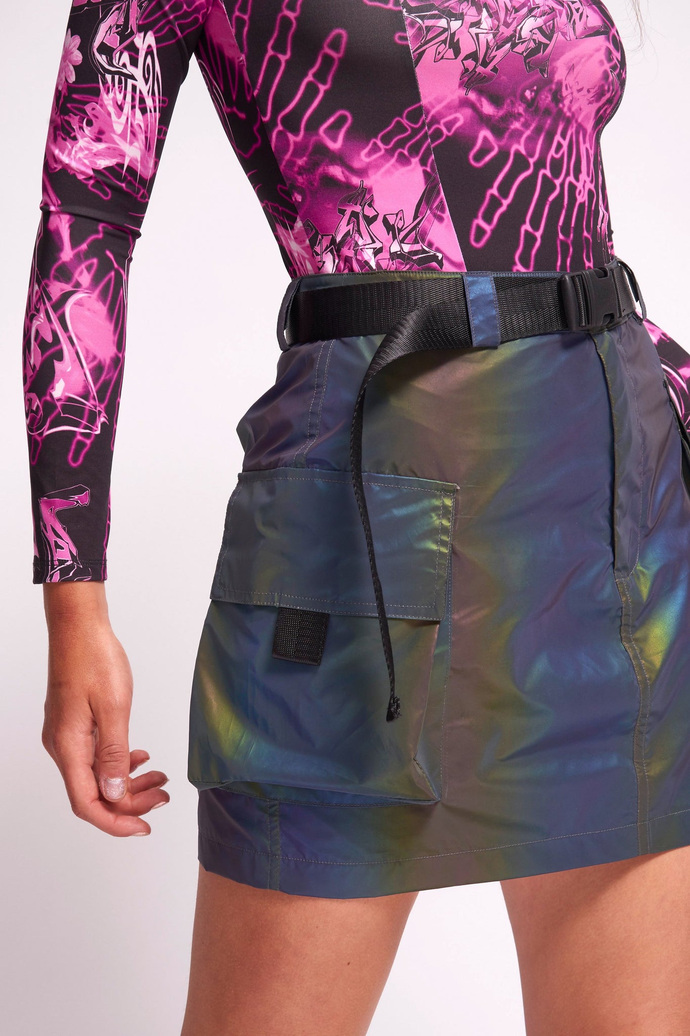 Rainbow Reflective Skirt With Webbing Belt – heysilkyskinwd.com