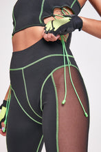 Load image into Gallery viewer, Green &amp; Black High Waist Sheer Panelled Leggings
