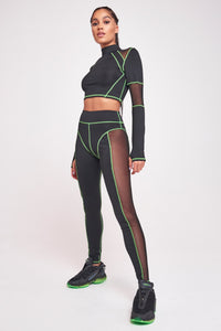 Green & Black High Neck Mesh Top