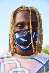 Blue Lightning Print Face Mask
